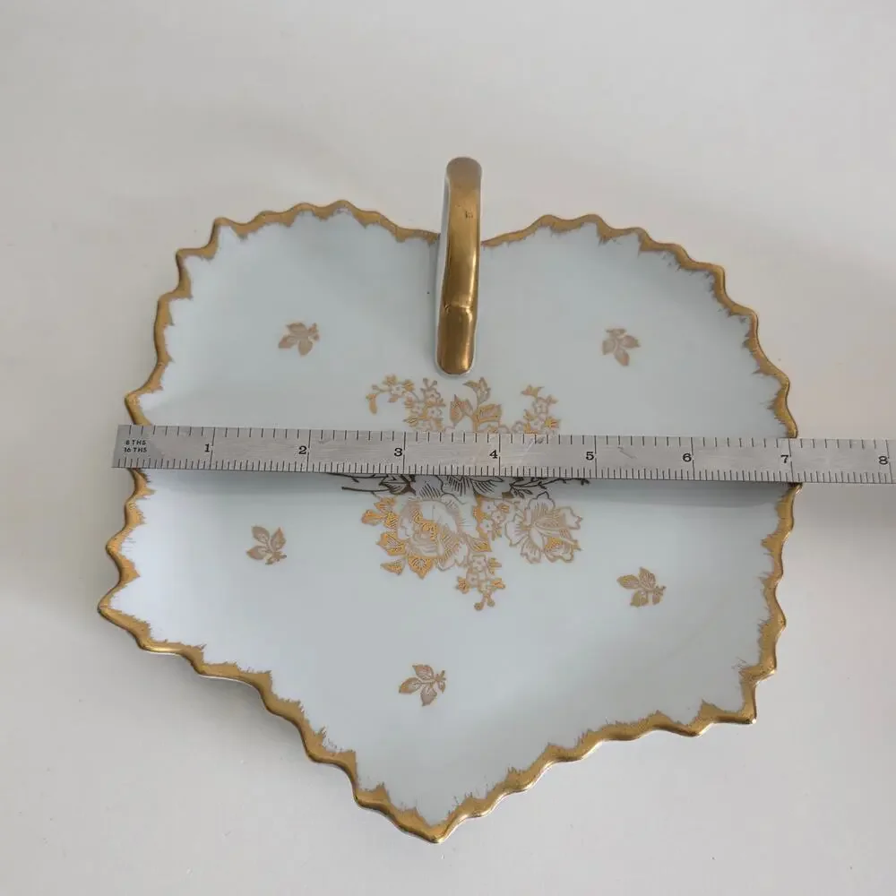 Royal Limoges France Handled Serving Plate Gold Floral Porcelain 7.5